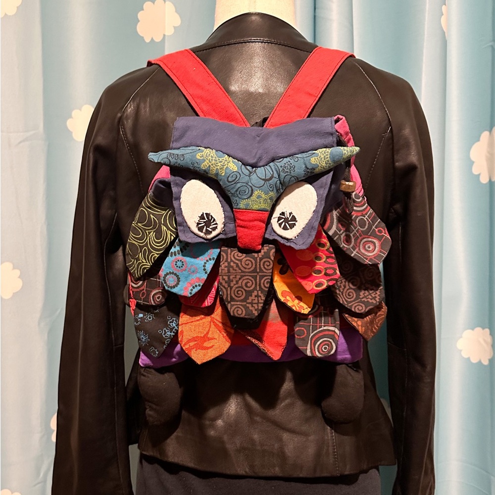 Patchwork Owl Mini Backpack 90s Y2K Kawaii Boho Colorful Whimsigoth